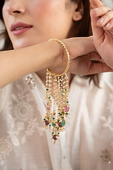 Gold Plated Natural Stone & Pearl Bangles (Set Of 2)