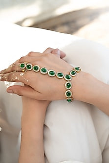 Gold Plated Green Cubic Zirconia Hathphool