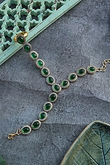 Gold Plated Green Cubic Zirconia Hathphool