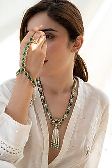 Gold Plated Green Cubic Zirconia Hathphool