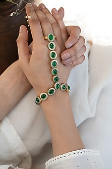Gold Plated Green Cubic Zirconia Hathphool