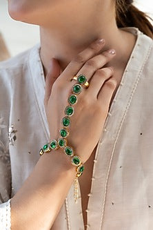 Gold Plated Green Cubic Zirconia Hathphool