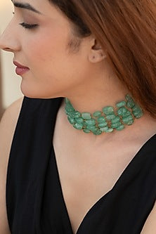 Gold Plated Mint Natural Stone Necklace