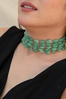 Gold Plated Mint Natural Stone Necklace