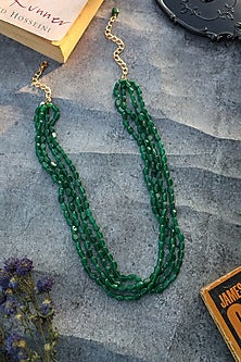 Gold Plated Green Natural Stone Necklace