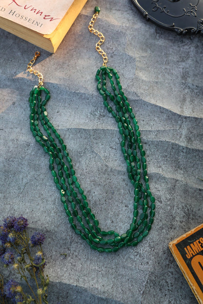 Gold Plated Green Natural Stone Necklace
