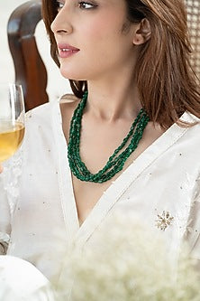 Gold Plated Green Natural Stone Necklace