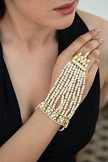 Gold Plated Kundan Polki & Pearl Hathphool
