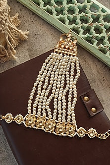 Gold Plated Kundan Polki & Pearl Hathphool