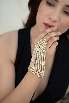 Gold Plated Kundan Polki & Pearl Hathphool