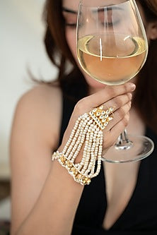 Gold Plated Kundan Polki & Pearl Hathphool