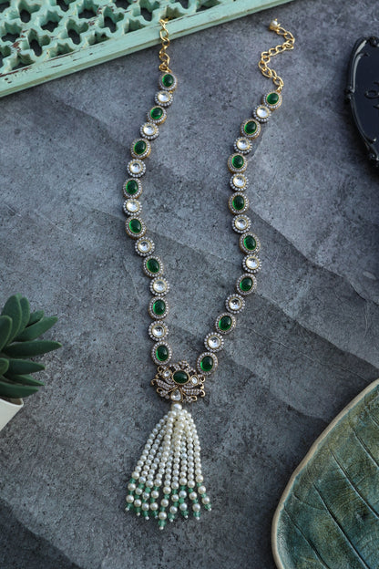Gold Plated Green Polki & Cubic Zirconia Necklace