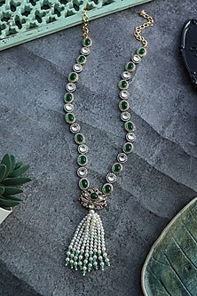Gold Plated Green Polki & Cubic Zirconia Necklace