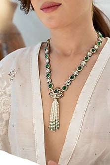 Gold Plated Green Polki & Cubic Zirconia Necklace
