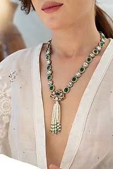 Gold Plated Green Polki & Cubic Zirconia Necklace