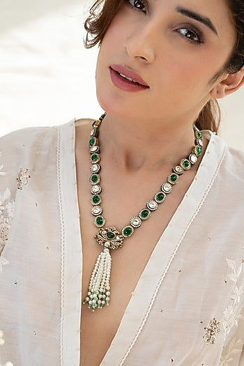Gold Plated Green Polki & Cubic Zirconia Necklace