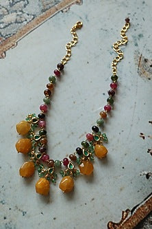 Gold Plated Kundan & Yellow Stone Necklace