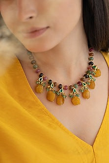 Gold Plated Kundan & Yellow Stone Necklace