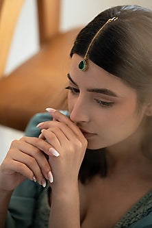Gold Plated Cubic Zirconia & Green Stone Maangtikka