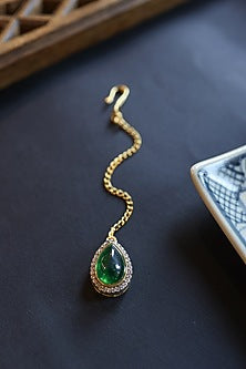 Gold Plated Cubic Zirconia & Green Stone Maangtikka