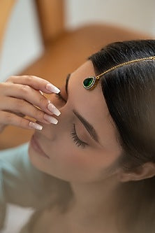 Gold Plated Cubic Zirconia & Green Stone Maangtikka