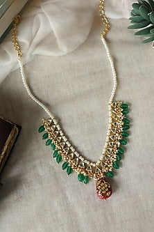 Gold Plated Green & Red Stone Necklace