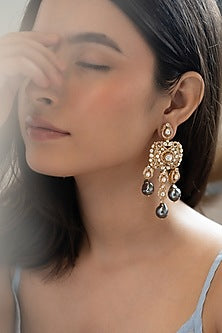 Gold Plated Polki & Cubic Zirconia Dangler Earrings