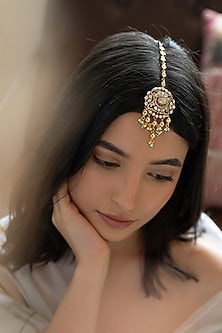 Gold Plated Kundan Polki & Pearl Maangtikka