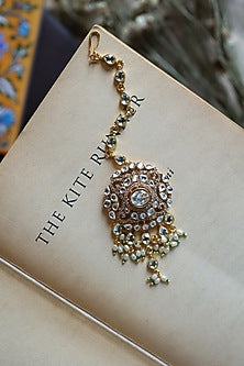 Gold Plated Kundan Polki & Pearl Maangtikka