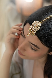 Gold Plated Kundan Polki & Pearl Maangtikka