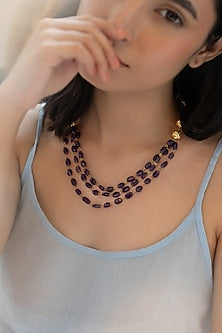 Gold Plated Purple Amethyst Stone Necklace