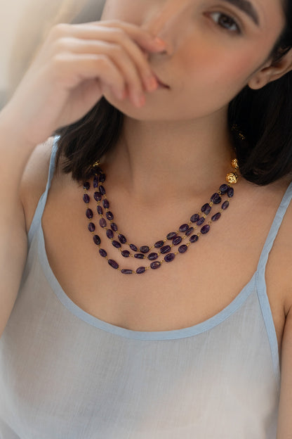 Gold Plated Purple Amethyst Stone Necklace