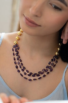 Gold Plated Purple Amethyst Stone Necklace