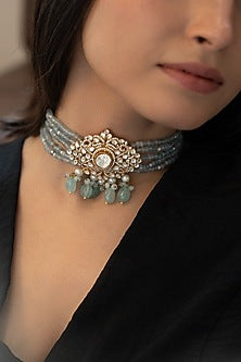 Gold Plated Pearl & Blue Onyx Necklace