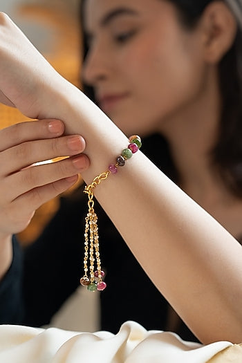 Gold Plated Multi-Colored Tourmaline Stone Adjustable Bracelet