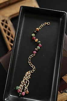Gold Plated Multi-Colored Tourmaline Stone Adjustable Bracelet