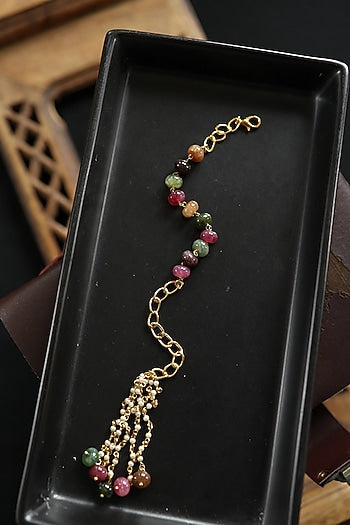 Gold Plated Multi-Colored Tourmaline Stone Adjustable Bracelet