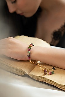 Gold Plated Multi-Colored Tourmaline Stone Adjustable Bracelet