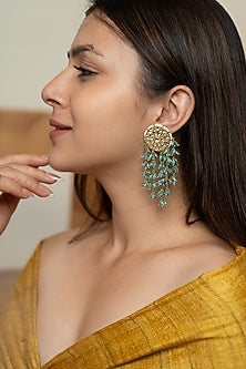 Gold Plated Kundan & Turquoise Stone Dangler Earrings