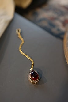 Gold Plated Red Stone & Cubic Zirconia Maangtikka