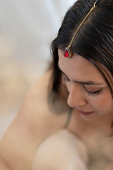 Gold Plated Red Stone & Cubic Zirconia Maangtikka