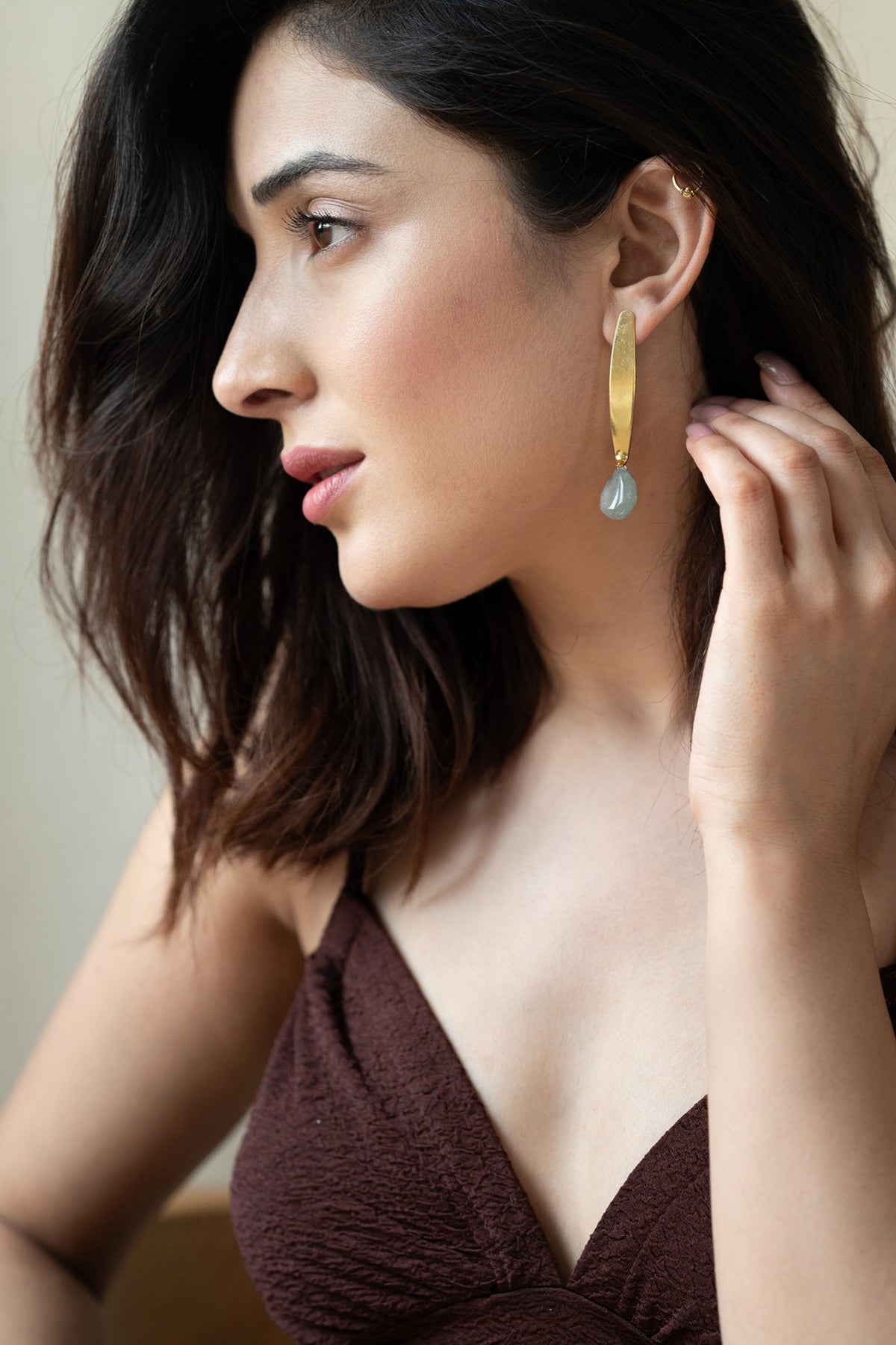 Gold Plated Mint Fluorite Dangler Earrings