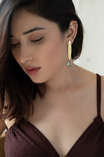 Gold Plated Mint Fluorite Dangler Earrings