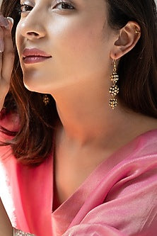 Gold Plated Pearl Enamelled Dangler Earrings