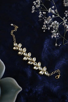 Gold Plated Kundan Polki & Pearl Bracelet