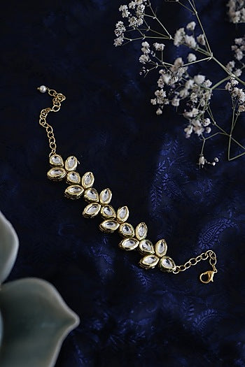 Gold Plated Kundan Polki & Pearl Bracelet