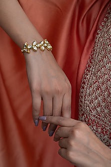 Gold Plated Kundan Polki & Pearl Bracelet