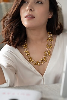 Gold Plated Shell Pearl Layered Necklace