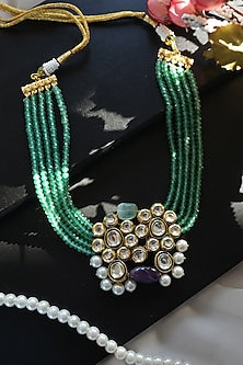 Gold Plated Kundan Polki & Mint Onyx Necklace