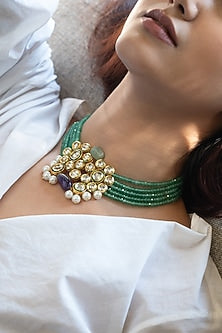Gold Plated Kundan Polki & Mint Onyx Necklace